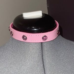 Pink Leather Collar with Pink Gems